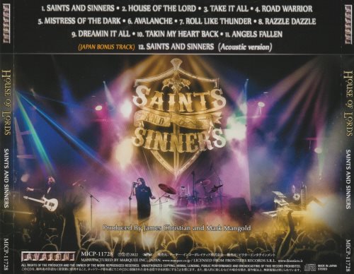 House of Lords - Saints and Sinners (Japan Edition) (2022) CD Scans